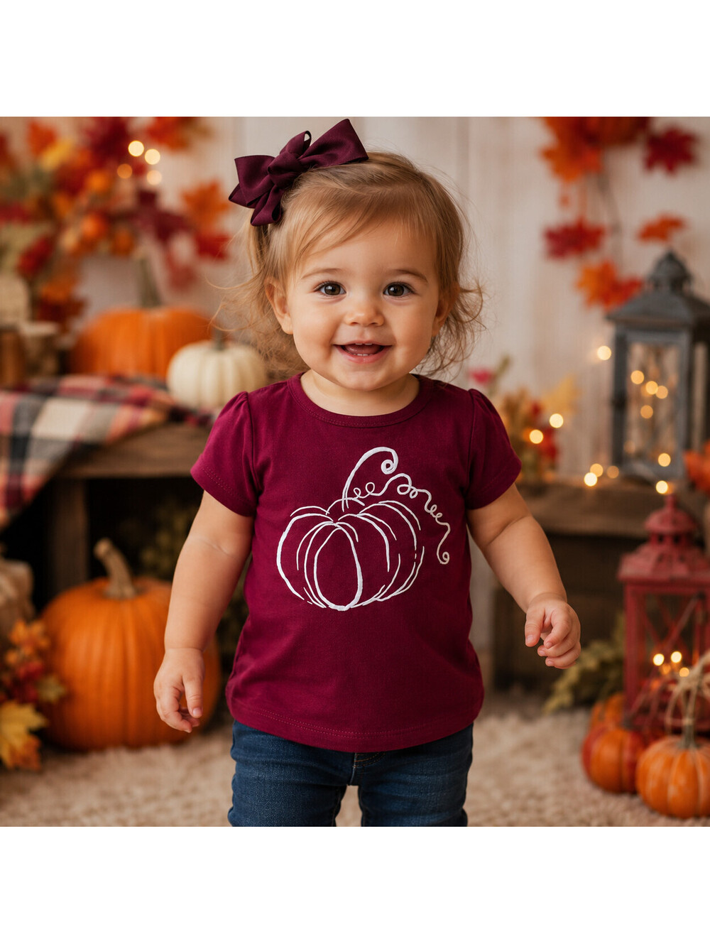 Dot & Zazz Girls Shirt Maroon Scribble Pumpkin Beet Red Thanksgiving 12-18 Mths